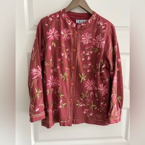 Vintage Embroidered Jacket with Mandarin Collar Pink Green Size MP Petite
